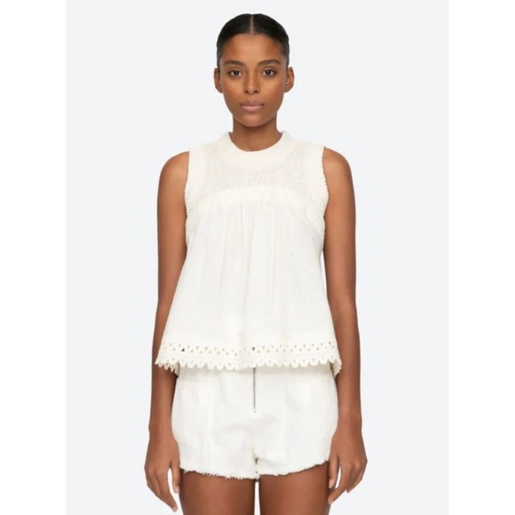 Sea New York Cream White Crochet sleeveless Blouse Tank Top - Picture 2 of 8